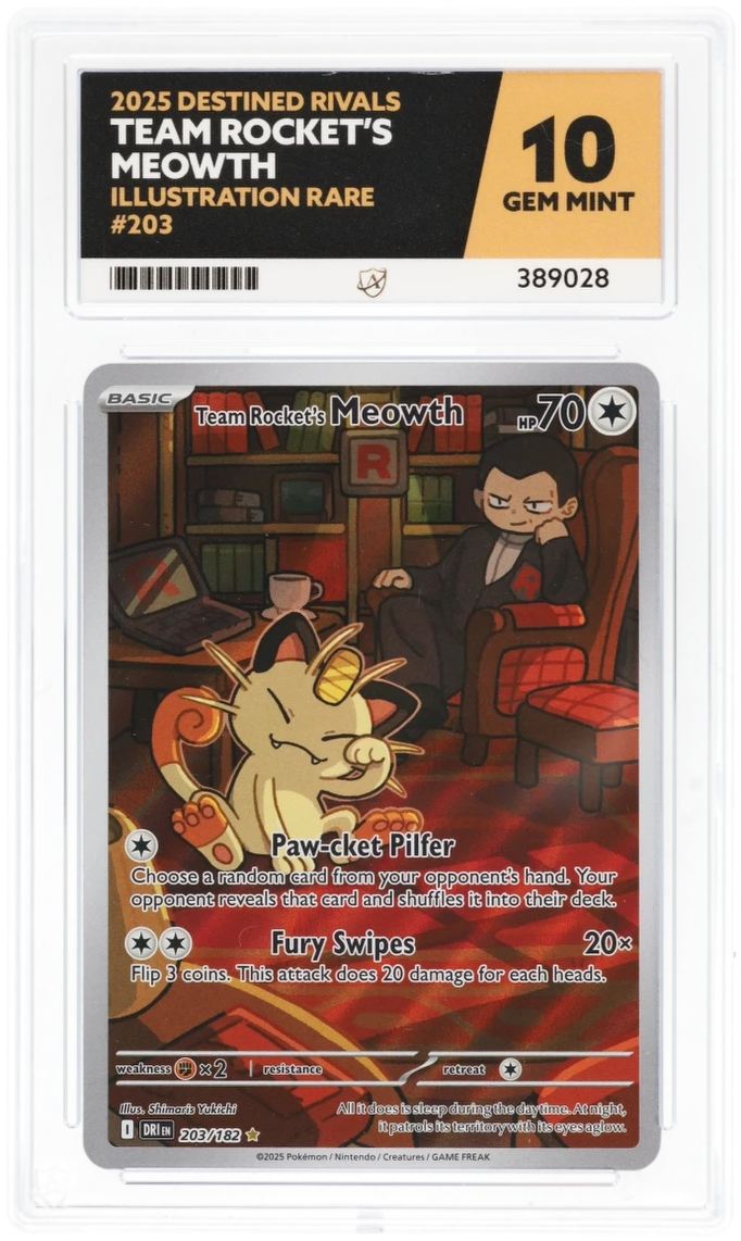 Team Rocket's Meowth - 203/182 - Destined Rivals - ACE 10 PERFECT SUB GRADES