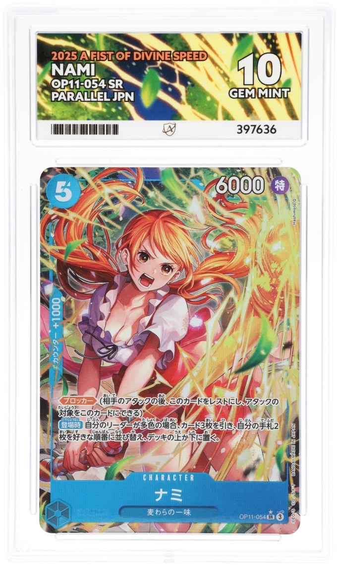 GRADED "Nami — A Fist Of Divine Speed OP11-054 — ACE 10 GEM MINT"
