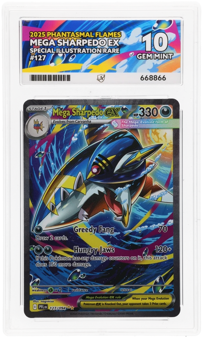 GRADED Mega Sharpedo EX 127 ACE 10 PERFECT SUB GRADES