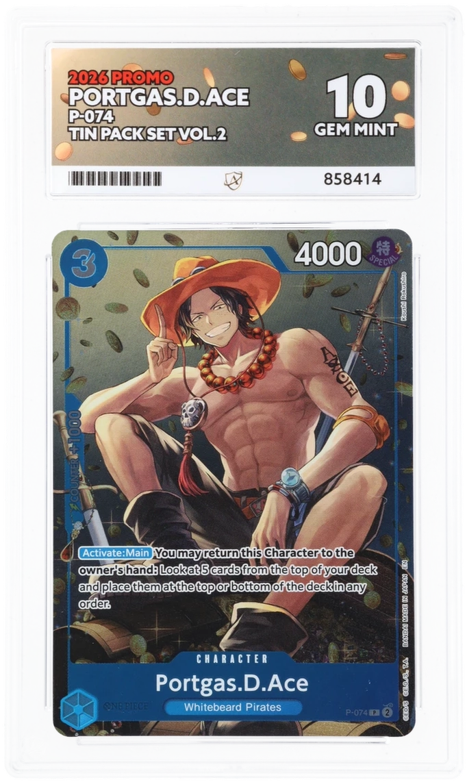 GRADED "Portgas.D.Ace — Promo P-074 — ACE 10 GEM MINT"