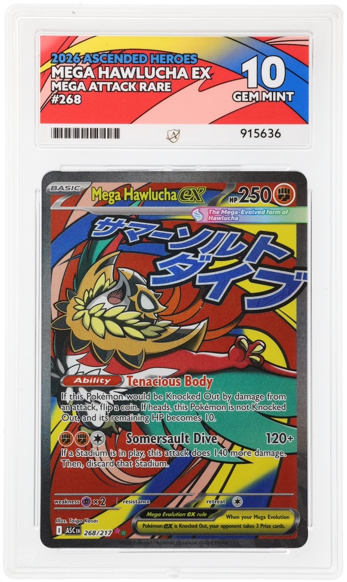 GRADED Mega Hawlucha ex 268 ACE 10 PERFECT SUB GRADES