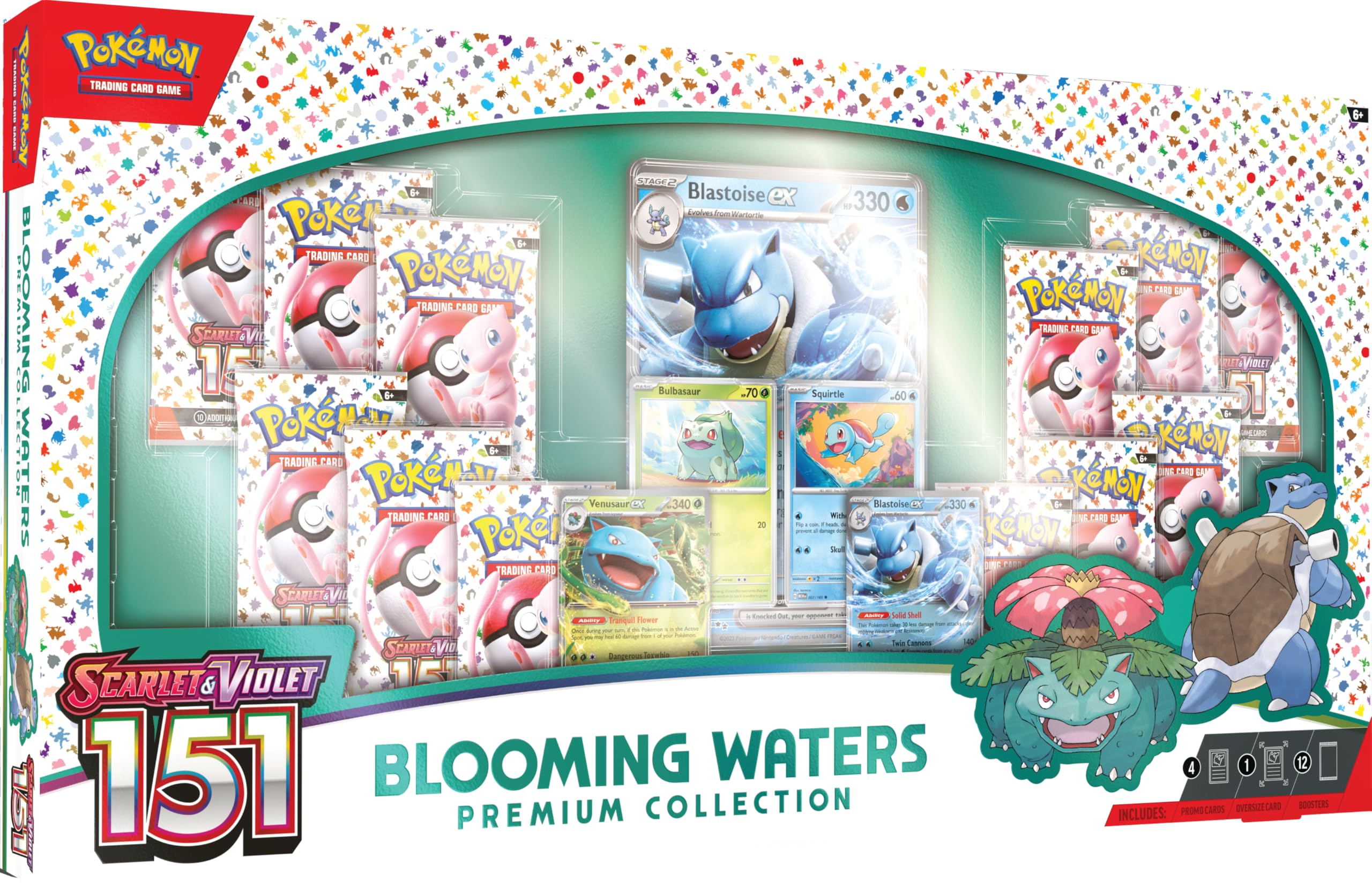 NEW SHOP STOCK Pokémon TCG: Blooming Waters Premium Collection (4 Foil Promo Cards, 1 Foil Oversize Card & 12 Booster Packs)