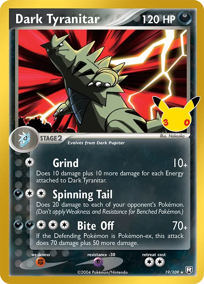 GRADED "Dark Tyranitar — 30th Celebration 19/109 — ACE 10 GEM MINT"