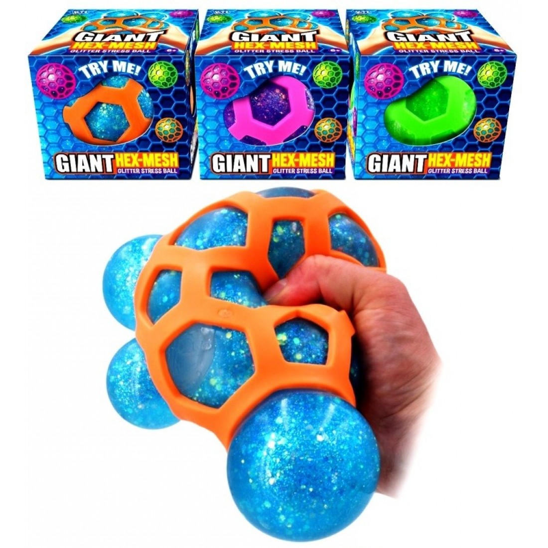 Hex Mesh Giant 10cm Glitter Stress Ball in Box