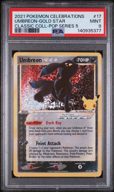 GRADED 2021 POKEMON CELEBRATIONS CLASSIC COLLECTION #17 UMBREON-GOLD STAR CLASSIC COLL-POP SERIES 5 PSA 9