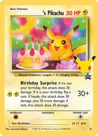 GRADED "_'s Pikachu — Celebrations 24 — PSA 10"